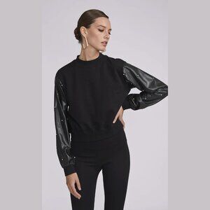 NEW Generation Love Size XL Payton Vegan Leather Combo Pearl Sweatshirt - Black